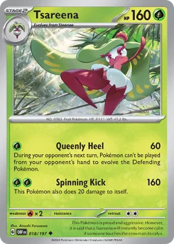 Tsareena Pokemon card from Obsidian Flames, card number 18