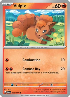 Vulpix Pokemon card from Obsidian Flames, card number 28