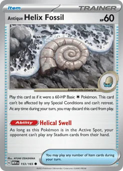 Antique Helix Fossil Pokemon card from 151, card number 153