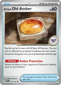 Antique Old Amber Pokemon card from 151, card number 154