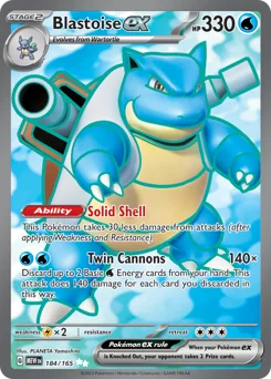 Blastoise ex Pokemon card from 151, card number 184