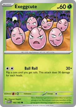 Exeggcute Pokemon card from 151, card number 102