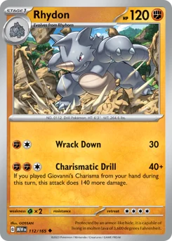 Rhydon Pokemon card from 151, card number 112