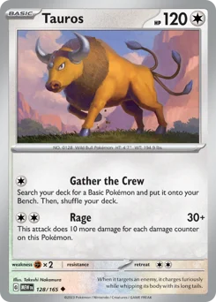 Tauros Pokemon card from 151, card number 128