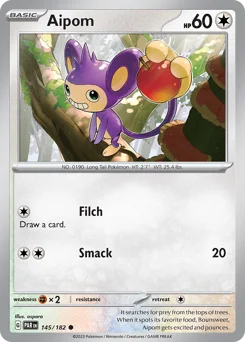 Aipom Pokemon card from Paradox Rift, card number 145