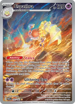 Espathra Pokemon card from Paradox Rift, card number 197