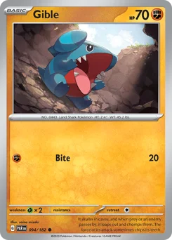 Gible Pokemon card from Paradox Rift, card number 94