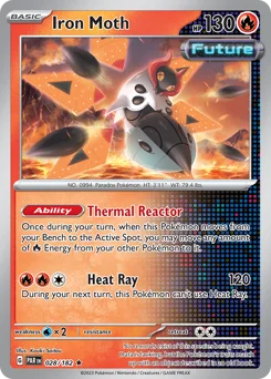 Iron Moth Pokemon card from Paradox Rift, card number 28