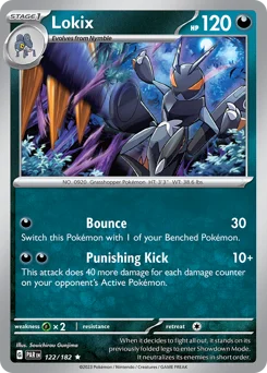 Lokix Pokemon card from Paradox Rift, card number 122