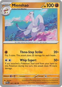 Mienshao Pokemon card from Paradox Rift, card number 97