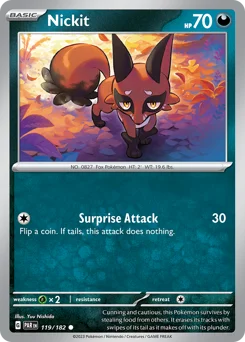 Nickit Pokemon card from Paradox Rift, card number 119