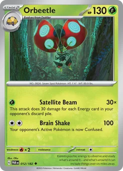 Orbeetle Pokemon card from Paradox Rift, card number 12