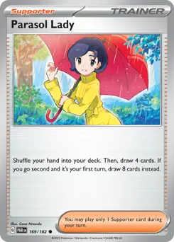 Parasol Lady Pokemon card from Paradox Rift, card number 169