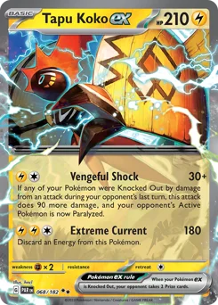 Tapu Koko ex Pokemon card from Paradox Rift, card number 68