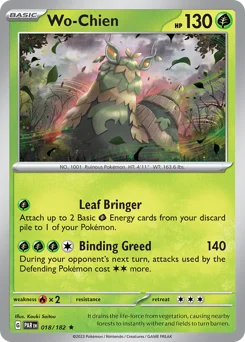 Wo-Chien Pokemon card from Paradox Rift, card number 18