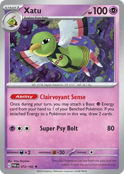 Xatu Pokemon card from Paradox Rift, card number 72