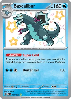 Baxcalibur Pokemon card from Paldean Fates, card number 130