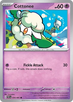 Cottonee Pokemon card from Paldean Fates, card number 34