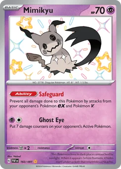 Mimikyu Pokemon card from Paldean Fates, card number 160