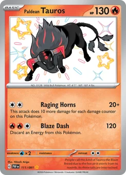 Paldean Tauros Pokemon card from Paldean Fates, card number 111