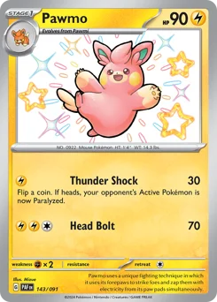 Pawmo Pokemon card from Paldean Fates, card number 143