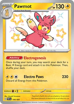Pawmot Pokemon card from Paldean Fates, card number 144