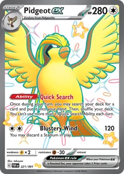 Pidgeot ex Pokemon card from Paldean Fates, card number 221