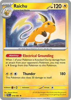 Raichu Pokemon card from Paldean Fates, card number 19