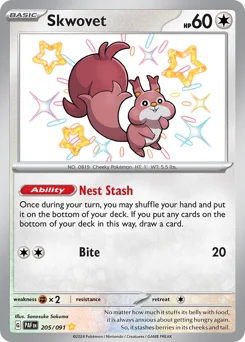 Skwovet Pokemon card from Paldean Fates, card number 205