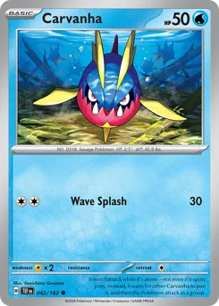 Carvanha Pokemon card from Temporal Forces, card number 42