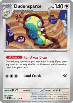 Dudunsparce Pokemon card from Temporal Forces, card number 129