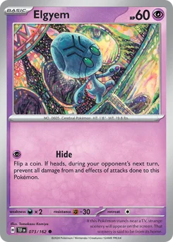 Elgyem Pokemon card from Temporal Forces, card number 73