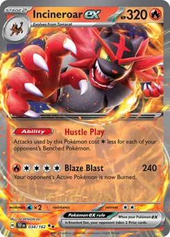 Incineroar ex Pokemon card from Temporal Forces, card number 34