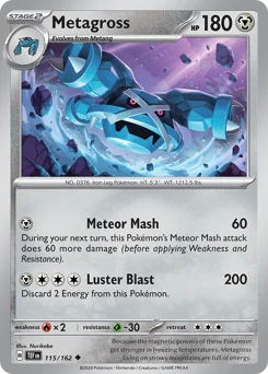 Metagross Pokemon card from Temporal Forces, card number 115