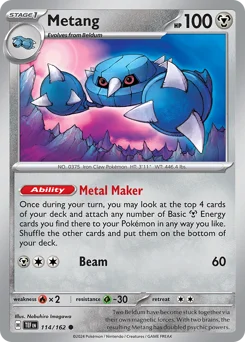 Metang Pokemon card from Temporal Forces, card number 114