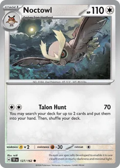 Noctowl Pokemon card from Temporal Forces, card number 127
