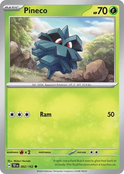Pineco Pokemon card from Temporal Forces, card number 2