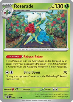 Roserade Pokemon card from Temporal Forces, card number 9