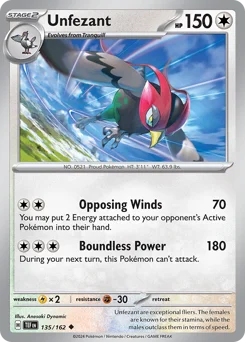 Unfezant Pokemon card from Temporal Forces, card number 135