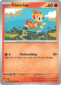 Chimchar Pokemon card from Twilight Masquerade, card number 31