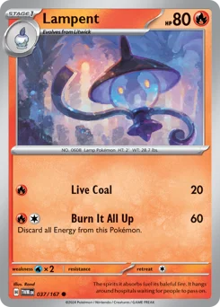 Lampent Pokemon card from Twilight Masquerade, card number 37
