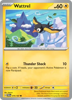 Wattrel Pokemon card from Twilight Masquerade, card number 75