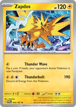 Zapdos Pokemon card from Twilight Masquerade, card number 65