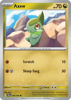 Axew Pokemon card from Shrouded Fable, card number 44