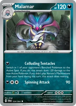 Malamar Pokemon card from Shrouded Fable, card number 34