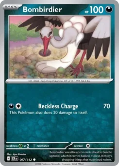 Bombirdier Pokemon card from Stellar Crown, card number 97