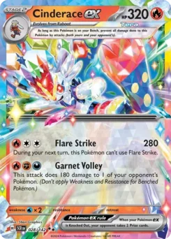 Cinderace ex Pokemon card from Stellar Crown, card number 28