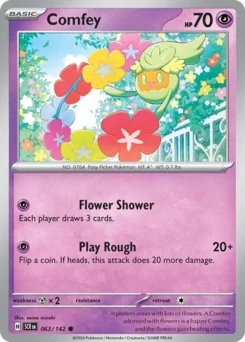 Comfey Pokemon card from Stellar Crown, card number 63