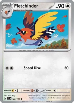 Fletchinder Pokemon card from Stellar Crown, card number 122
