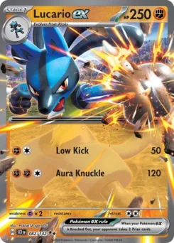 Lucario ex Pokemon card from Stellar Crown, card number 82